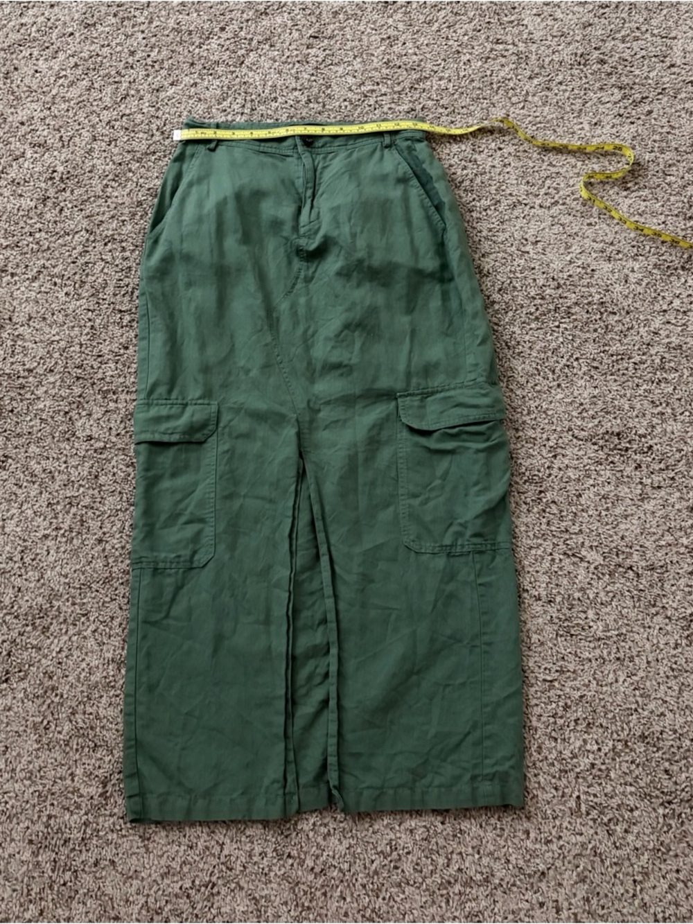 Zara Green High-Waist Linen Blend Skirt